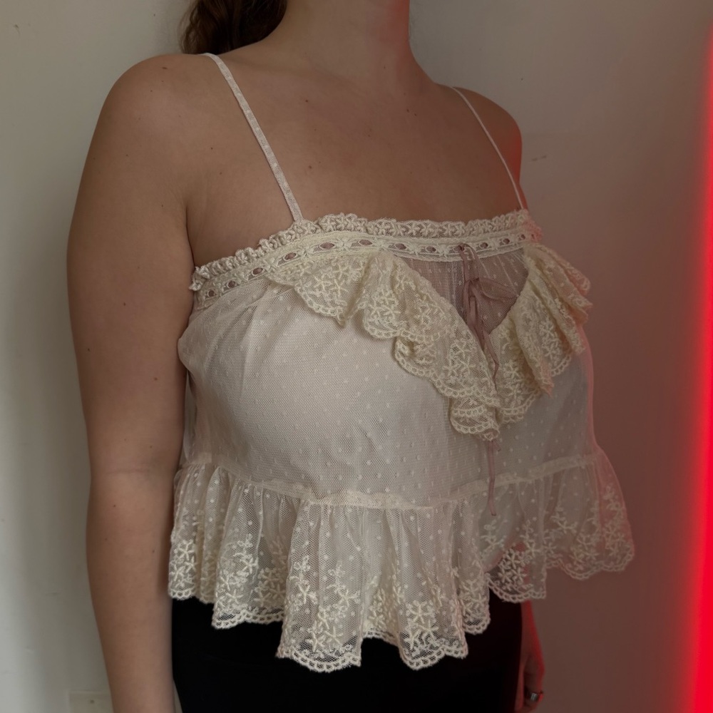 Elegant Cream Lace Trim Women's Top